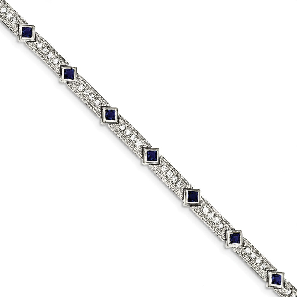 Quality Gold Sterling Silver Blue and Clear CZ Bracelet