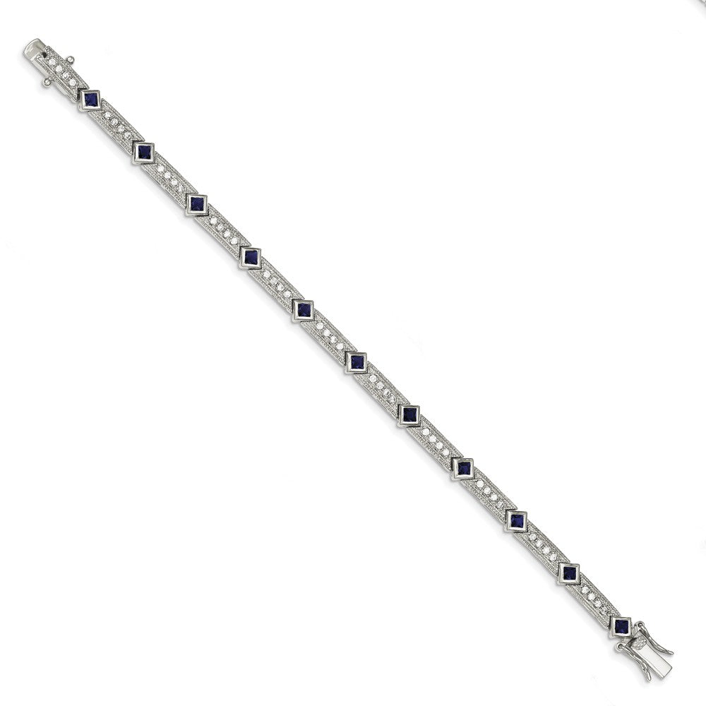 Quality Gold Sterling Silver Blue and Clear CZ Bracelet