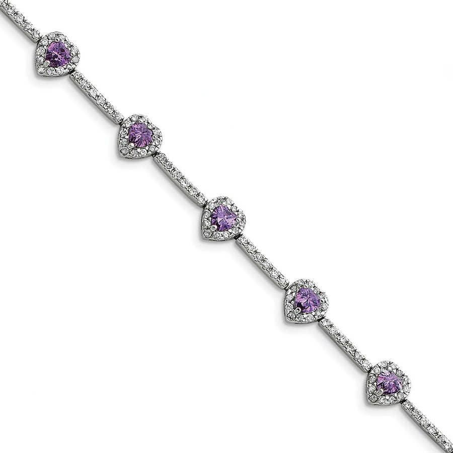 Quality Gold Sterling Silver Rhodium-plated Amethyst and Clear CZ Heart Bracelet