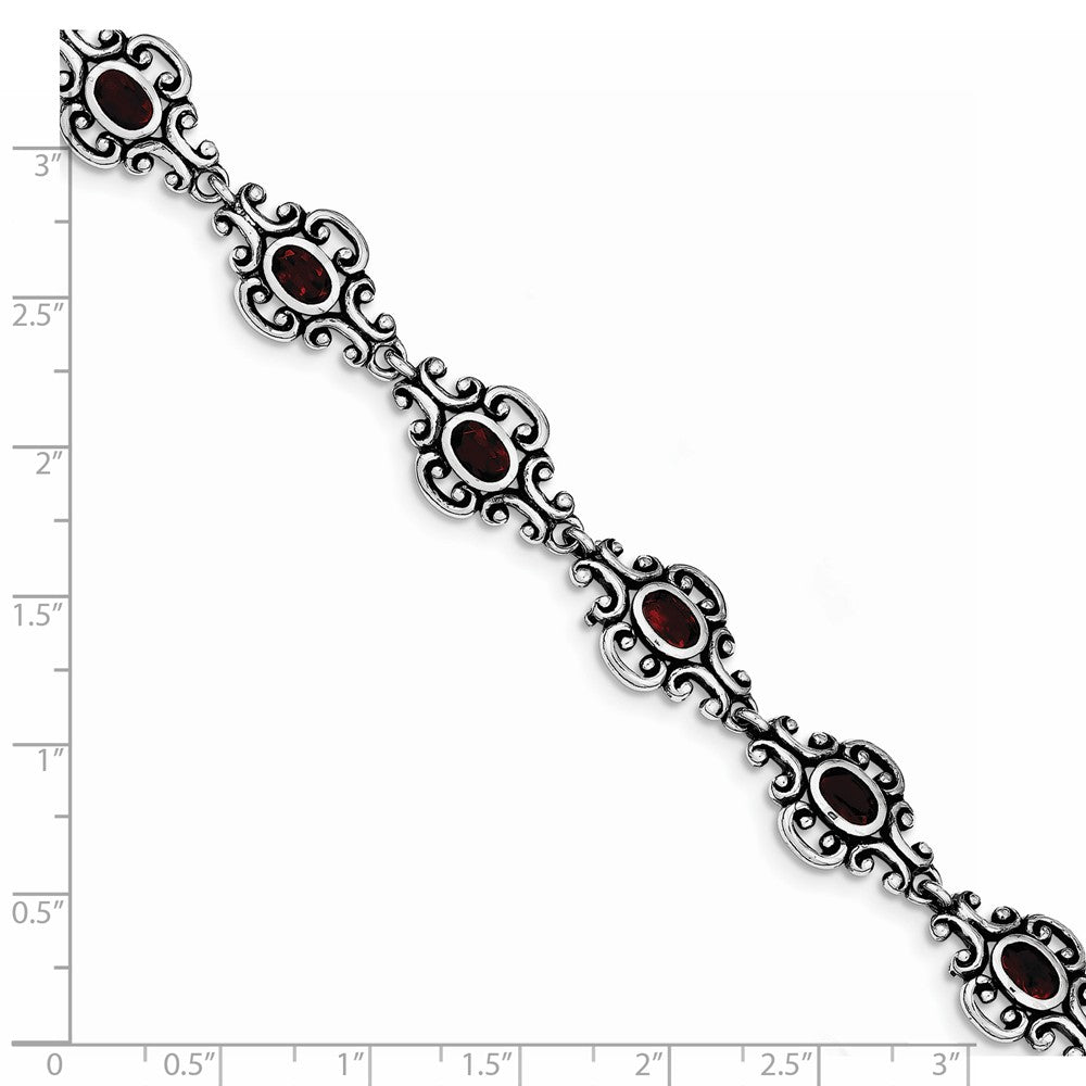 Quality Gold Sterling Silver Rhodium Plated Antiqued Garnet Bracelet