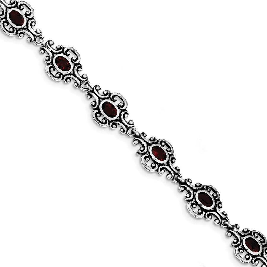 Quality Gold Sterling Silver Rhodium Plated Antiqued Garnet Bracelet