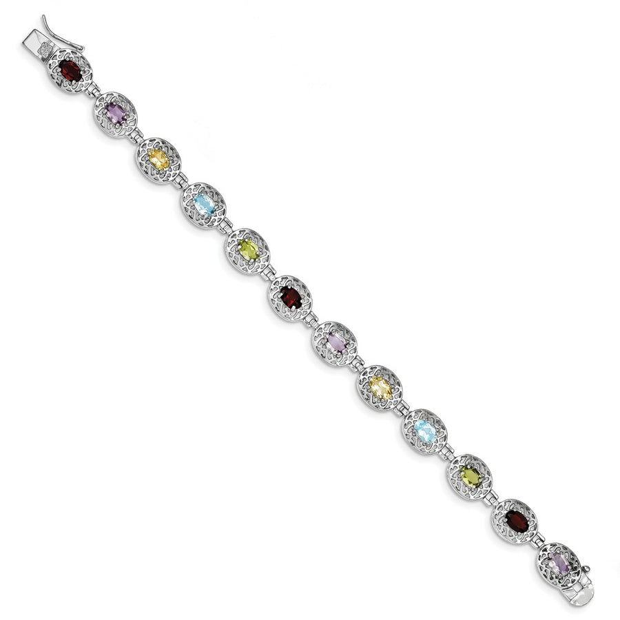 Quality Gold Sterling Silver Rhodium Plated 6.5inch Multicolored Gemstone Bracelet