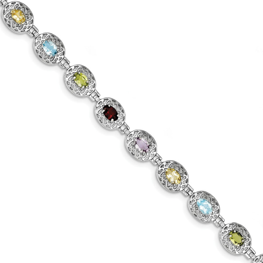 Quality Gold Sterling Silver Rhodium Plated 6.5inch Multicolored Gemstone Bracelet