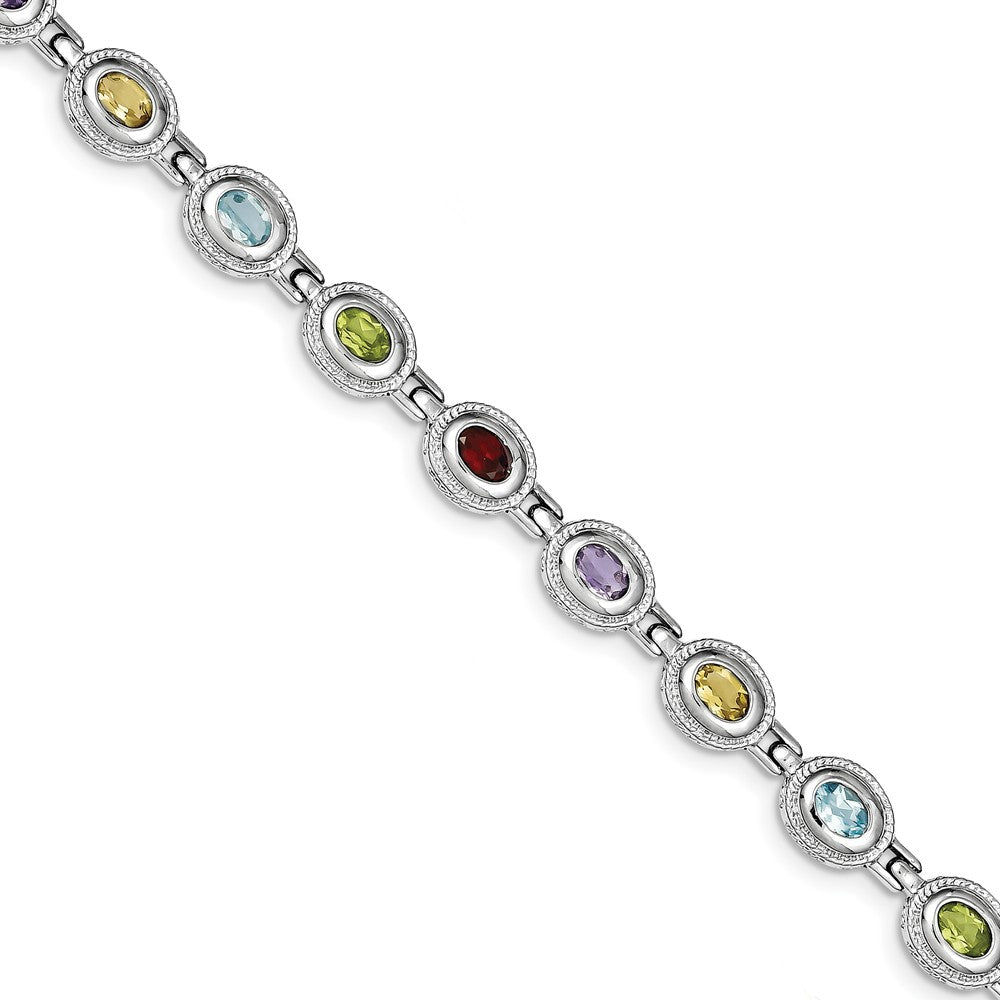 Quality Gold Sterling Silver Rhodium Plated 7inch Rainbow Semi Precious Stone Bracelet