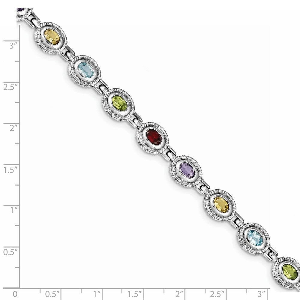 Quality Gold Sterling Silver Rhodium Plated 7inch Rainbow Semi Precious Stone Bracelet