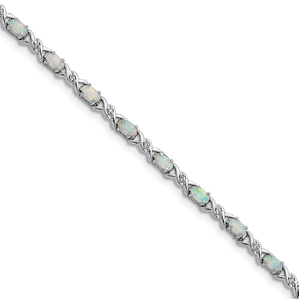 Quality Gold Sterling Silver 7inch Rhodium Plated White Created Opal and CZ Bracelet