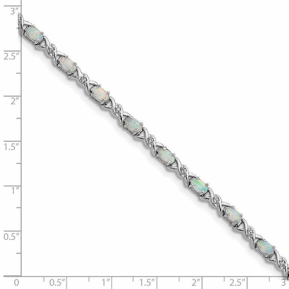 Quality Gold Sterling Silver 7inch Rhodium Plated White Created Opal and CZ Bracelet