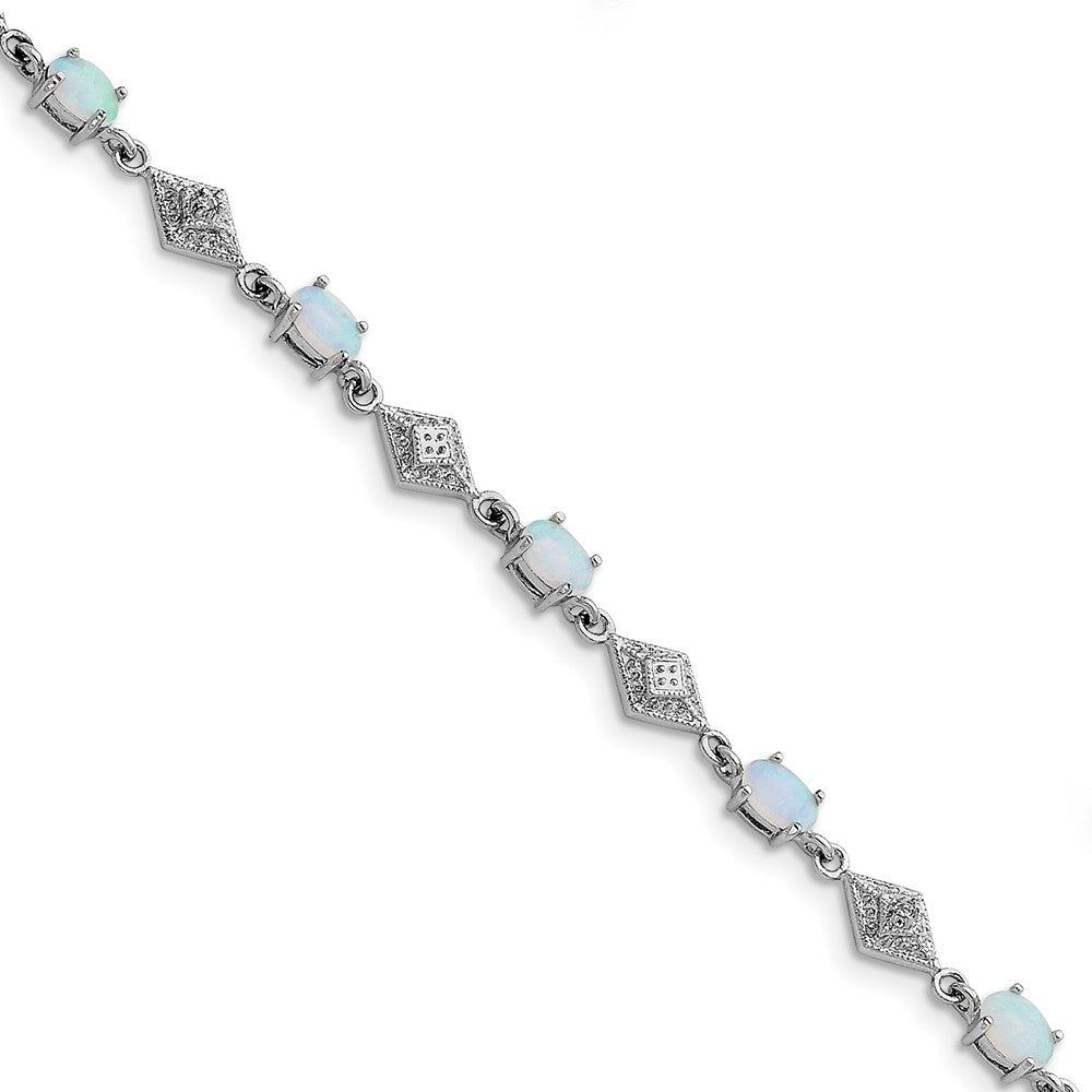 Quality Gold Sterling Silver Rhodium Plated White Created Opal and CZ Bracelet