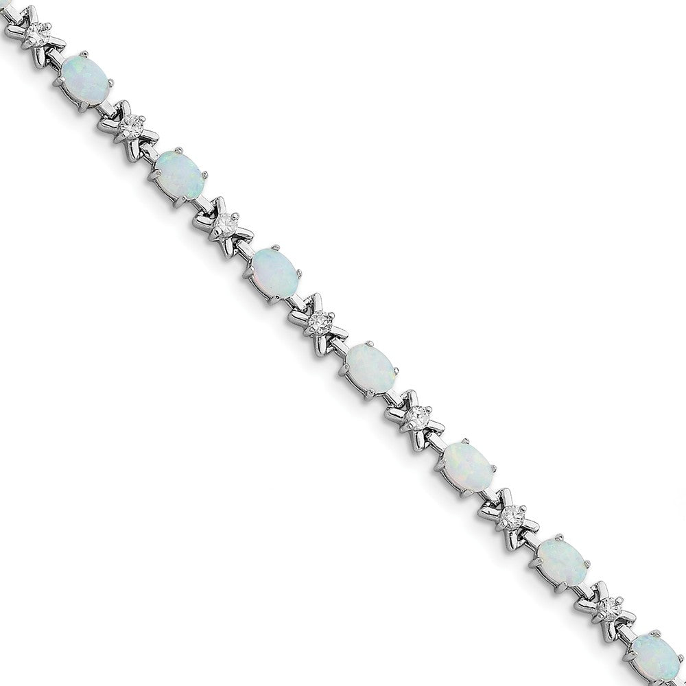 Quality Gold Sterling Silver Rhodium Plated 7inch White Created Opal and CZ Bracelet