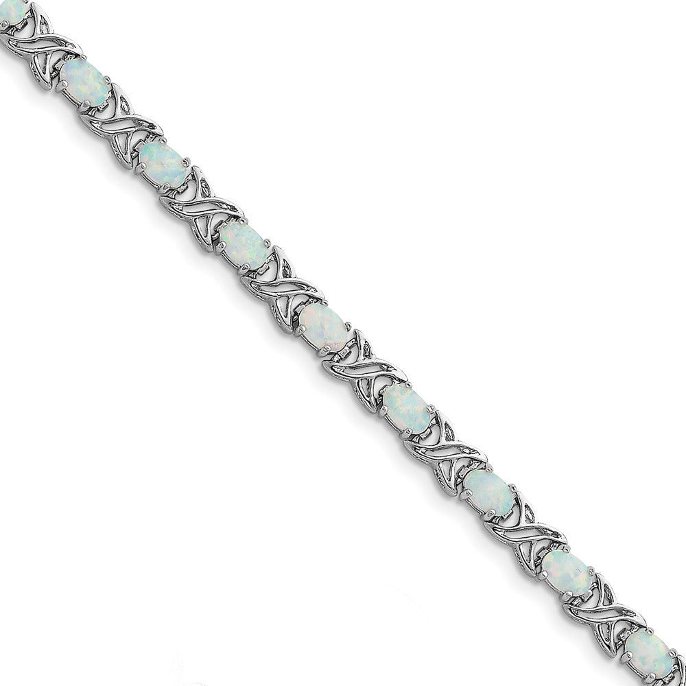 Quality Gold Sterling Silver Rhodium Plated 7.5 inch Opal XO Bracelet