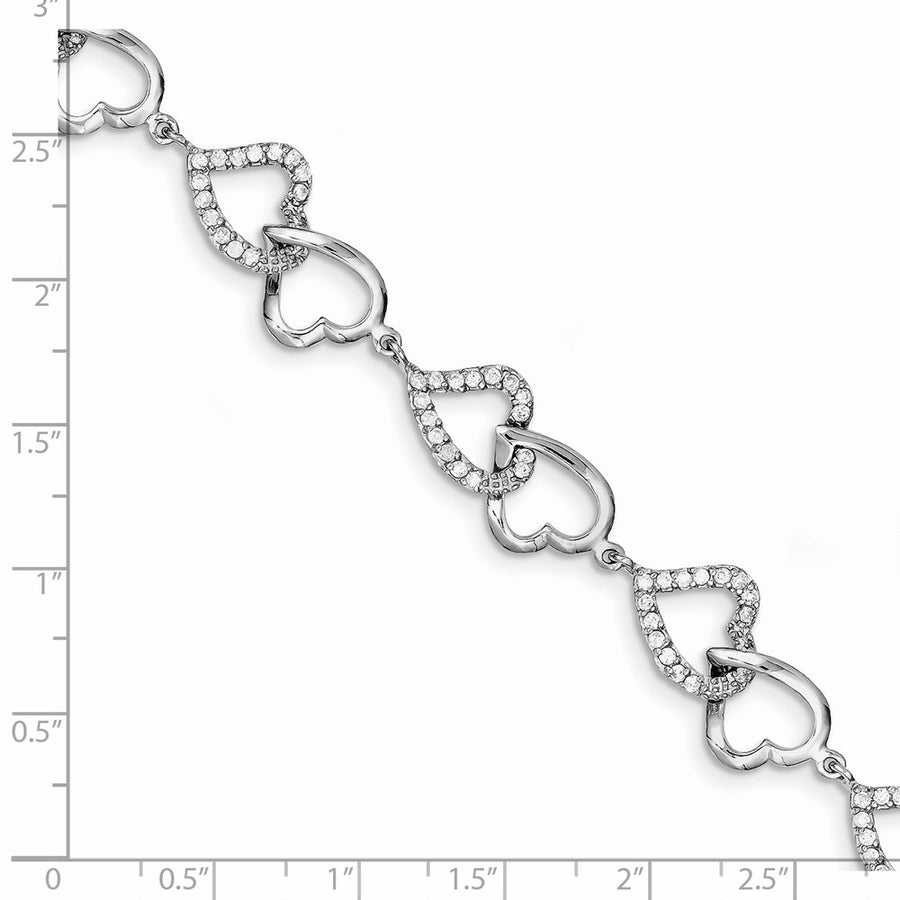 Quality Gold Sterling Silver Rhodium-plated CZ Heart Bracelet