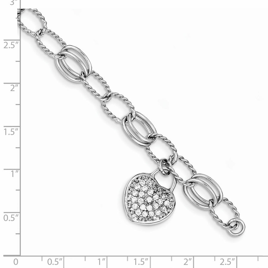 Quality Gold Sterling Silver Rhodium-plated CZ Heart Dangle Bracelet