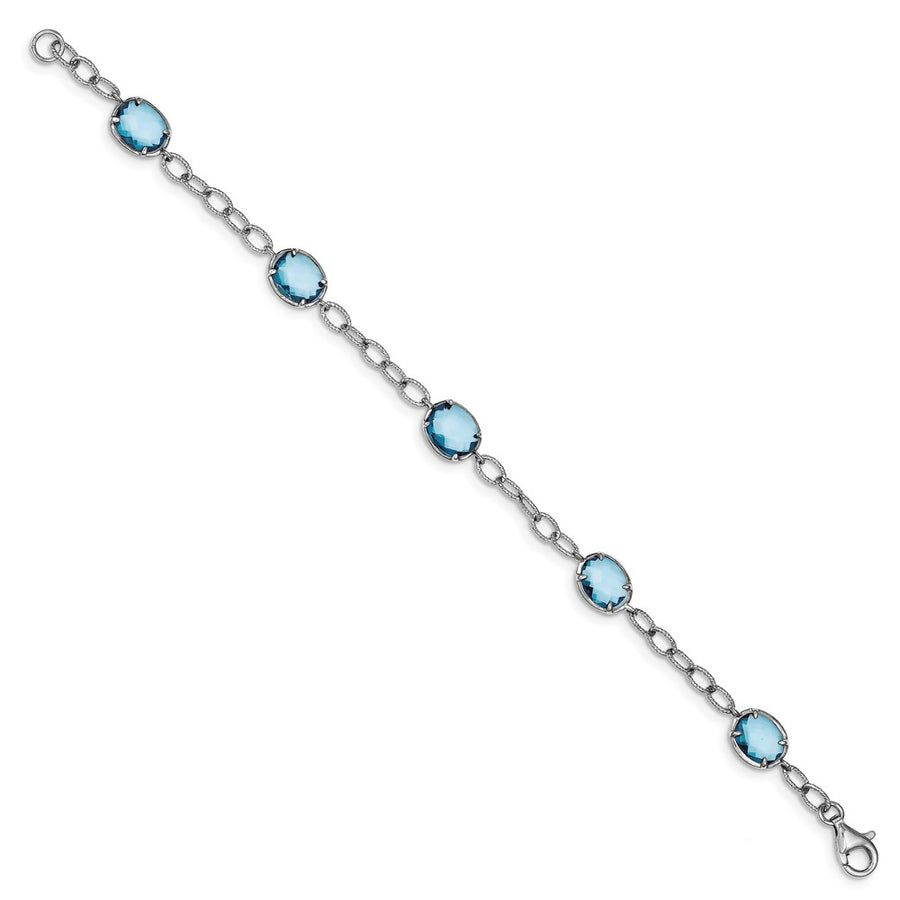 Quality Gold Sterling Silver Rhodium Plated Aqua Blue CZ Textured Link Bracelet