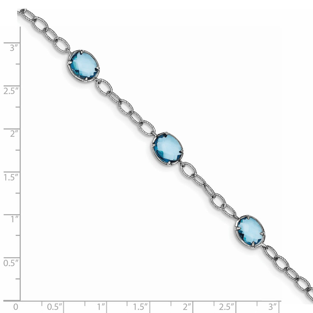 Quality Gold Sterling Silver Rhodium Plated Aqua Blue CZ Textured Link Bracelet