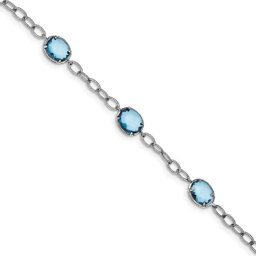 Quality Gold Sterling Silver Rhodium Plated Aqua Blue CZ Textured Link Bracelet