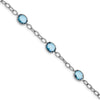 Quality Gold Sterling Silver Rhodium Plated Aqua Blue CZ Textured Link Bracelet