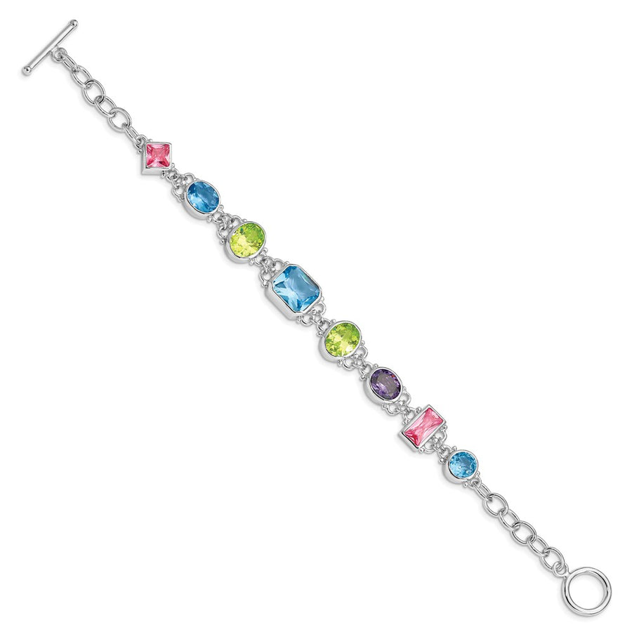 Quality Gold Sterling Silver Rhodium Plated 7.5inch Multicolored CZ Bracelet