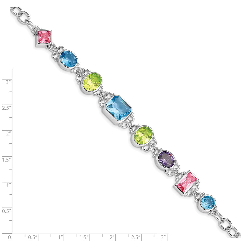 Quality Gold Sterling Silver Rhodium Plated 7.5inch Multicolored CZ Bracelet