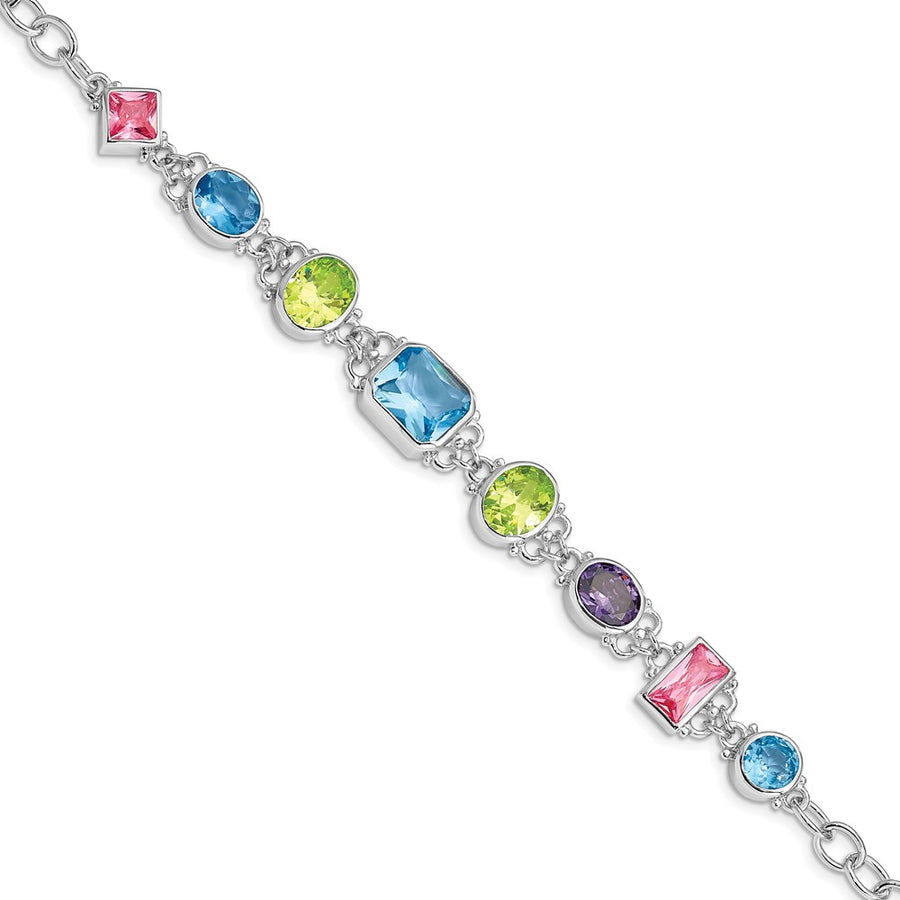 Quality Gold Sterling Silver Rhodium Plated 7.5inch Multicolored CZ Bracelet