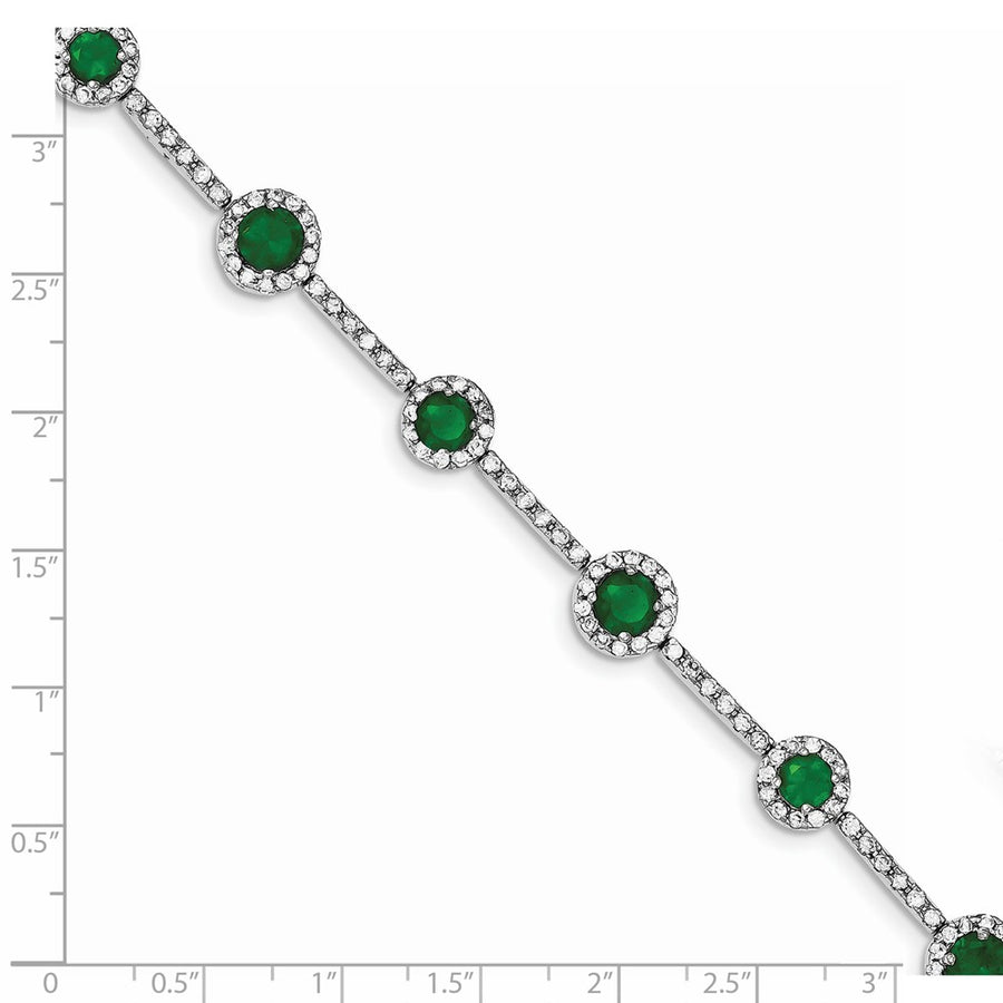 Quality Gold Sterling Silver Rhodium-plated 7.25inch Green and Clear CZ Bracelet