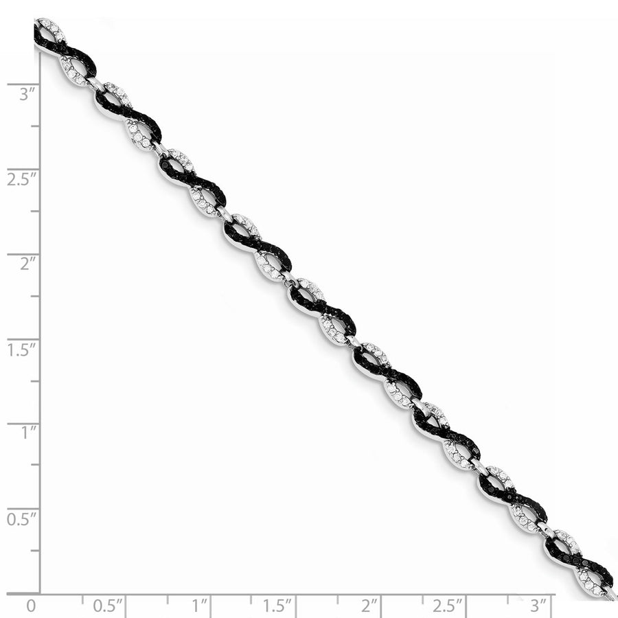 Quality Gold Sterling Silver Rhodium-plated 7.5in Black and White CZ Small Link Bracelet