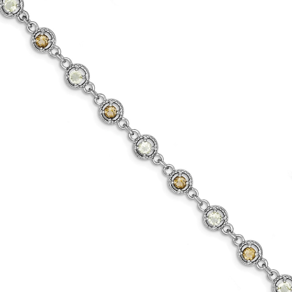 Quality Gold Sterling Silver 7in Rhod Plated Citrine Smoky Quartz Lemon Gem Bracelet