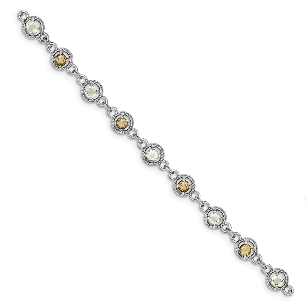 Quality Gold Sterling Silver 7in Rhod Plated Citrine Smoky Quartz Lemon Gem Bracelet