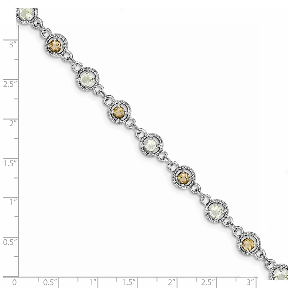 Quality Gold Sterling Silver 7in Rhod Plated Citrine Smoky Quartz Lemon Gem Bracelet
