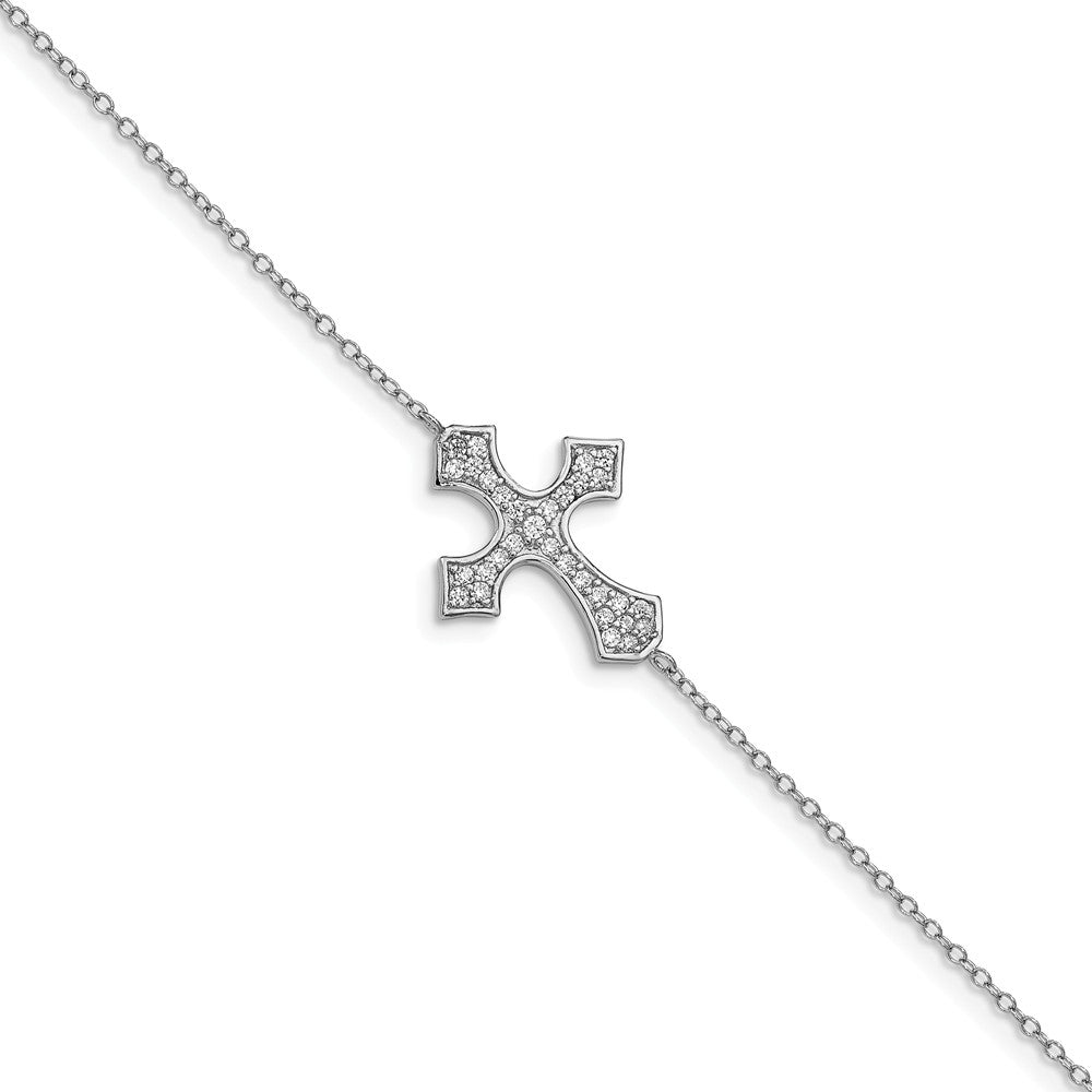 Quality Gold Sterling Silver Rhodium-plated CZ Cross Bracelet