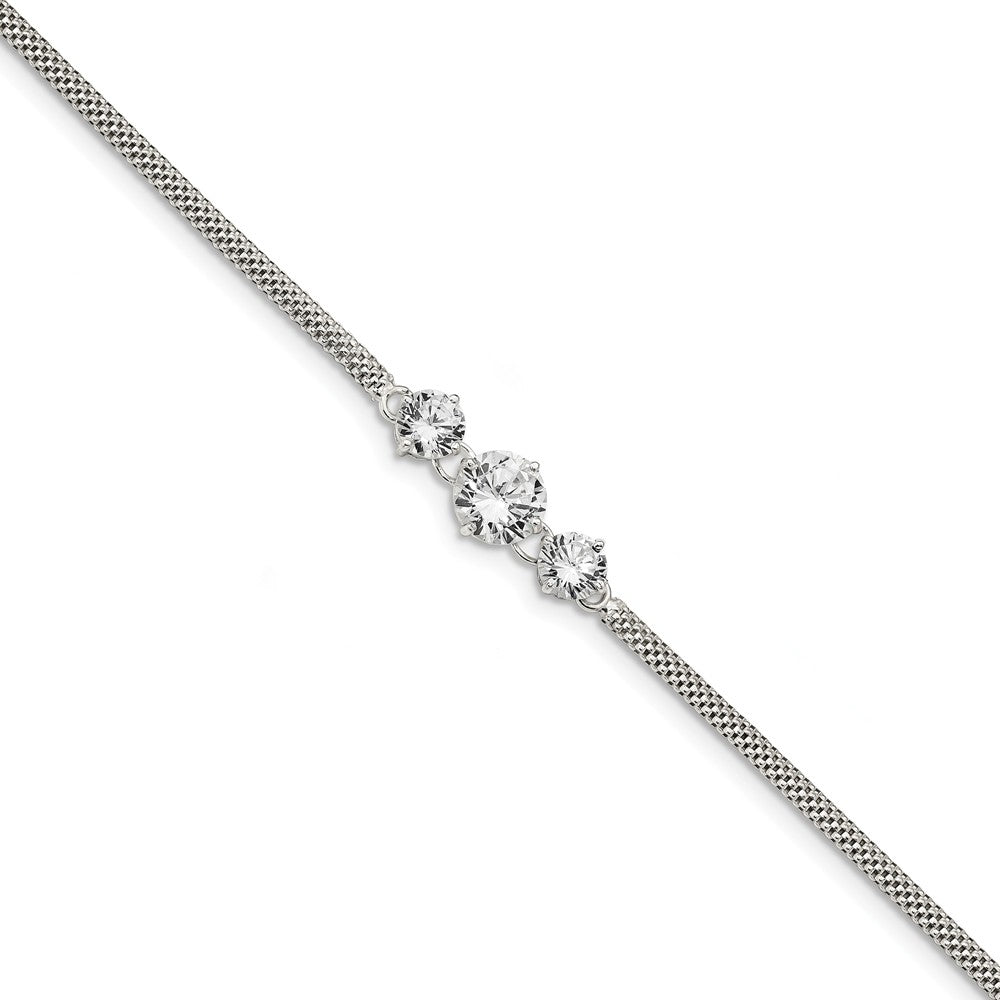 Quality Gold Sterling Silver CZ 7.5in 3-stone Bracelet