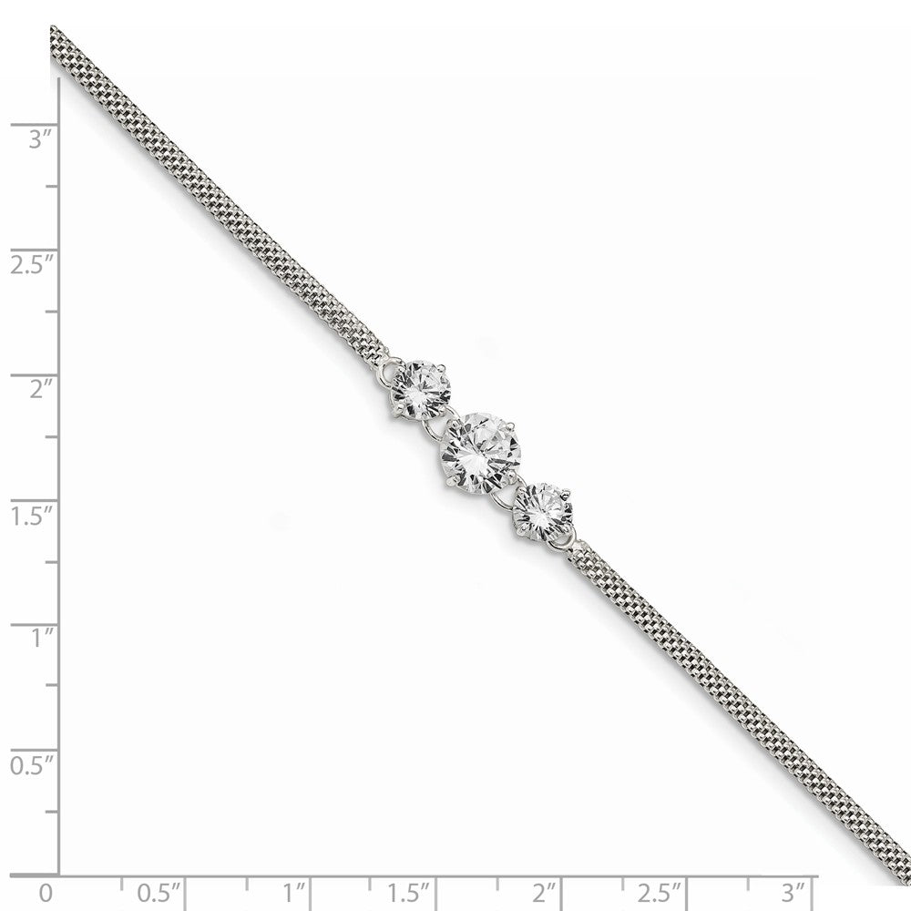 Quality Gold Sterling Silver CZ 7.5in 3-stone Bracelet