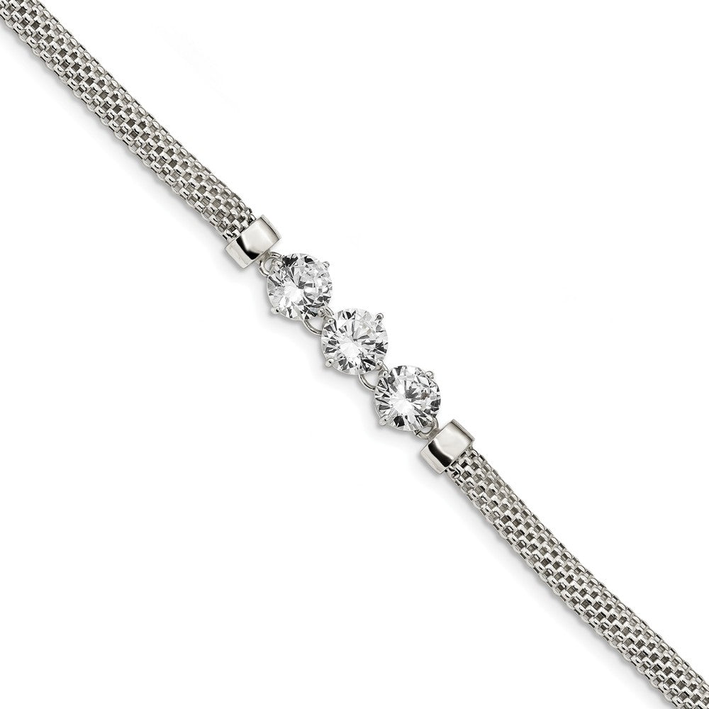 Quality Gold Sterling Silver CZ 7.5in. 3-stone Bracelet