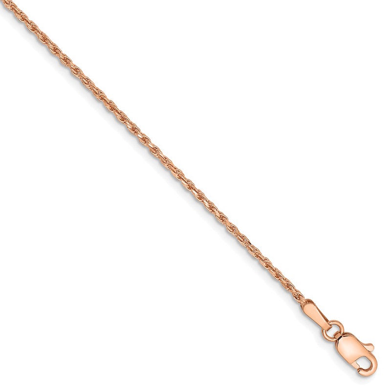 Quality Gold 14k Rose Gold 1.5mm Diamond-cut Rope Chain Anklet