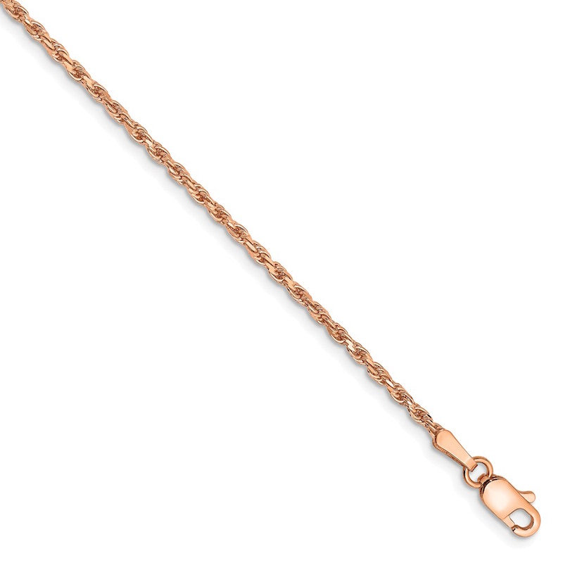 Quality Gold 14k Rose Gold 1.8mm Diamond-cut Rope Chain Anklet