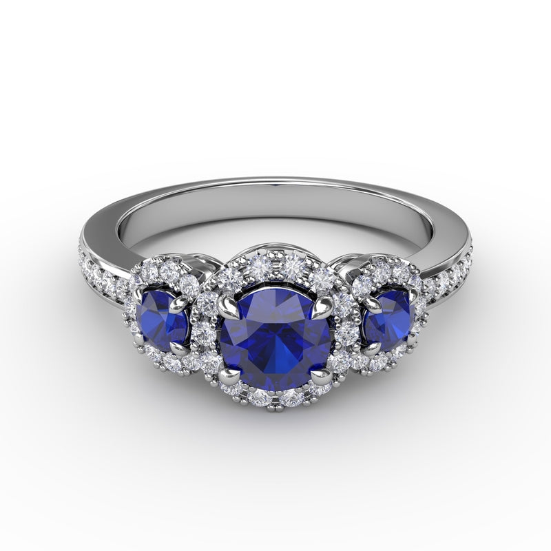 Fana Dazzling Three Stone Sapphire And Diamond Ring