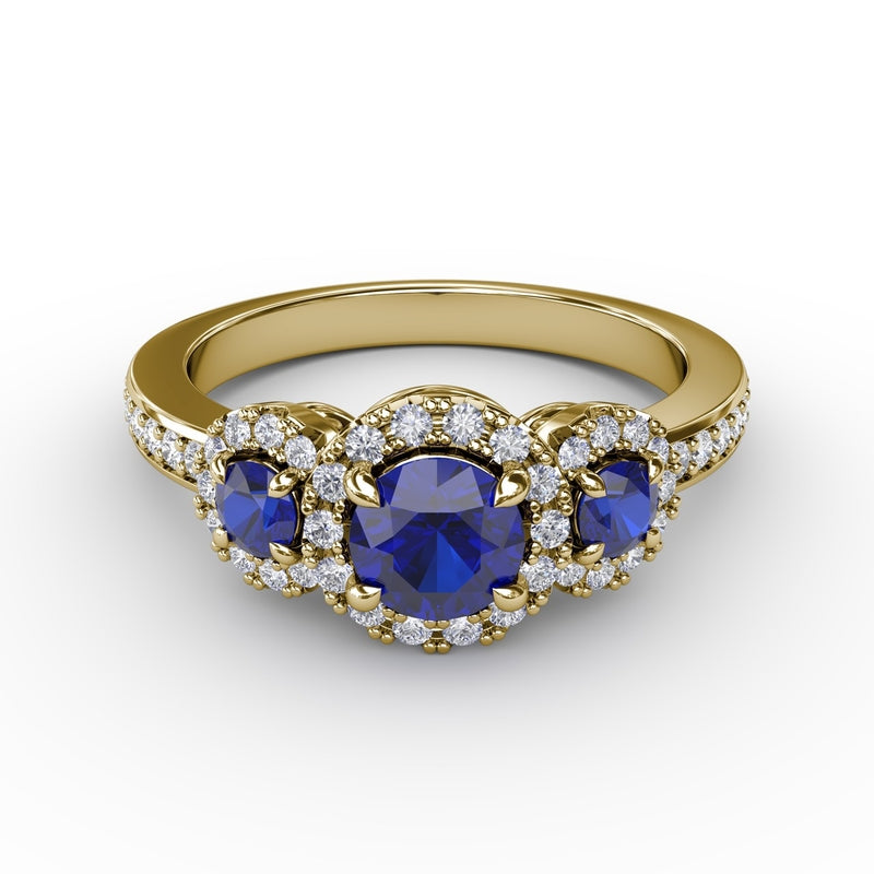 Fana Dazzling Three Stone Sapphire And Diamond Ring