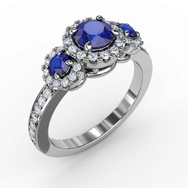 Fana Dazzling Three Stone Sapphire And Diamond Ring