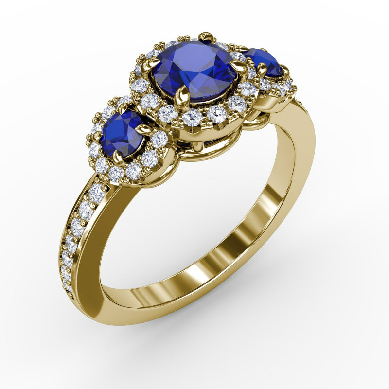 Fana Dazzling Three Stone Sapphire And Diamond Ring