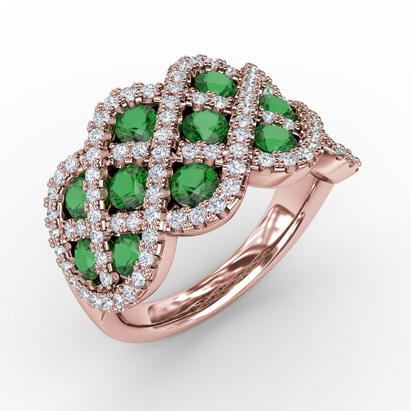 Fana You And Me Emerald And Diamond Interweaving Ring