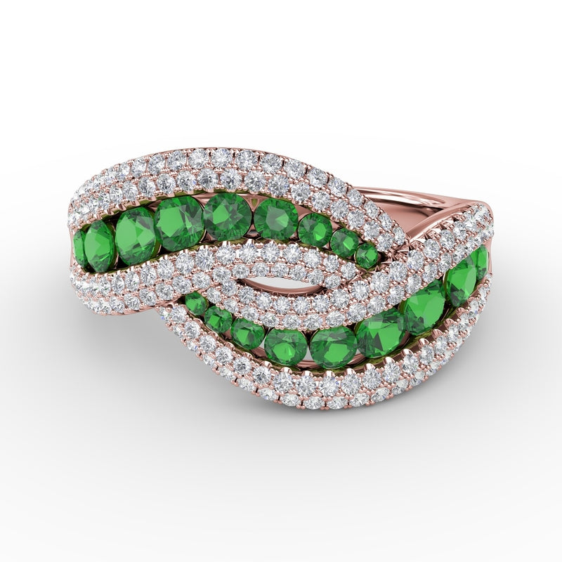 Fana Intertwining Love Emerald and Diamond Ring