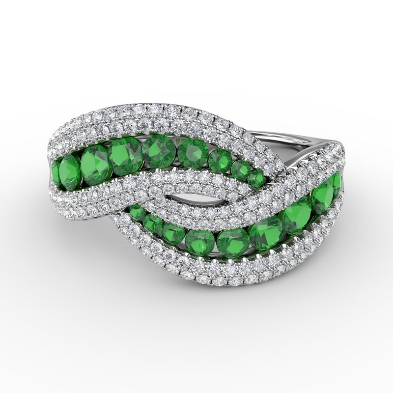 Fana Intertwining Love Emerald and Diamond Ring