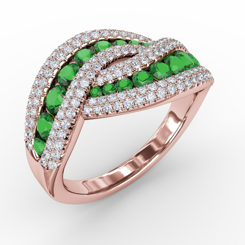 Fana Intertwining Love Emerald and Diamond Ring