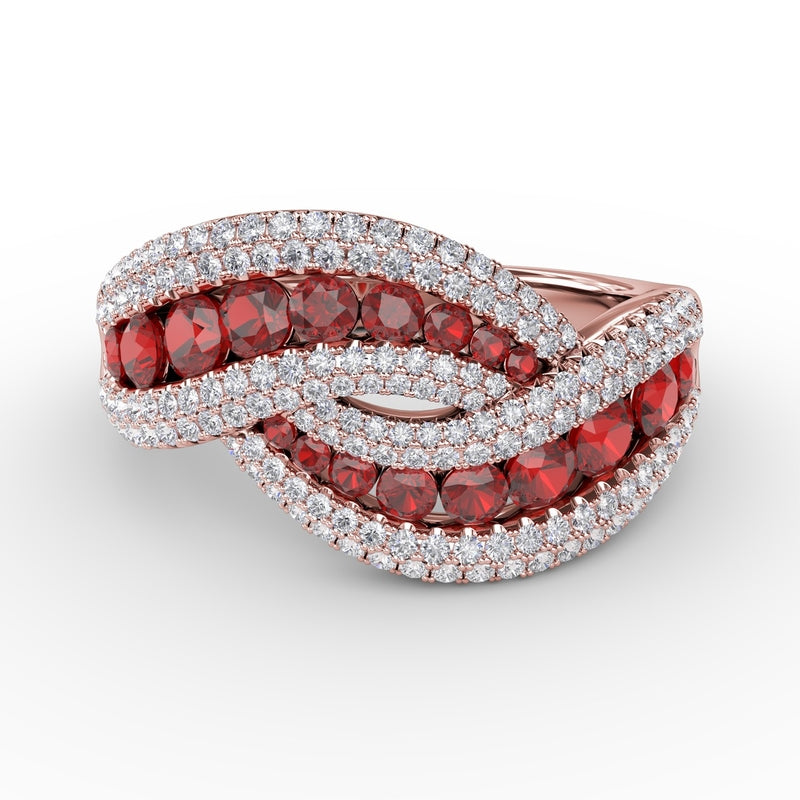 Fana Intertwining Love Ruby and Diamond Ring