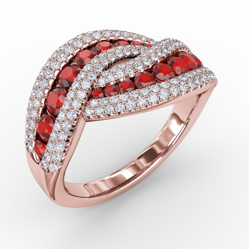 Fana Intertwining Love Ruby and Diamond Ring