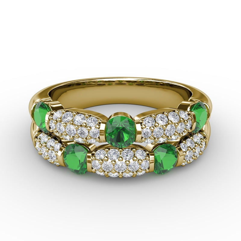 Fana Double Row Emerald and Diamond Ring