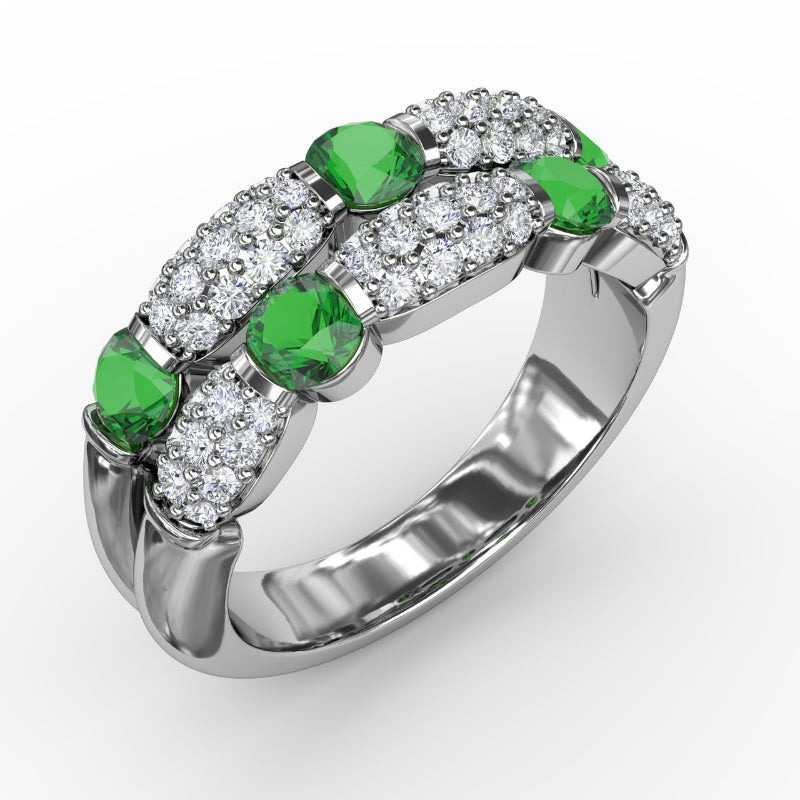 Fana Double Row Emerald and Diamond Ring