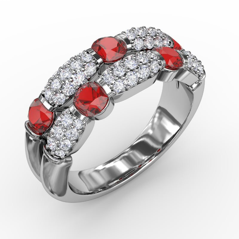 Fana Double Row Ruby and Diamond Ring