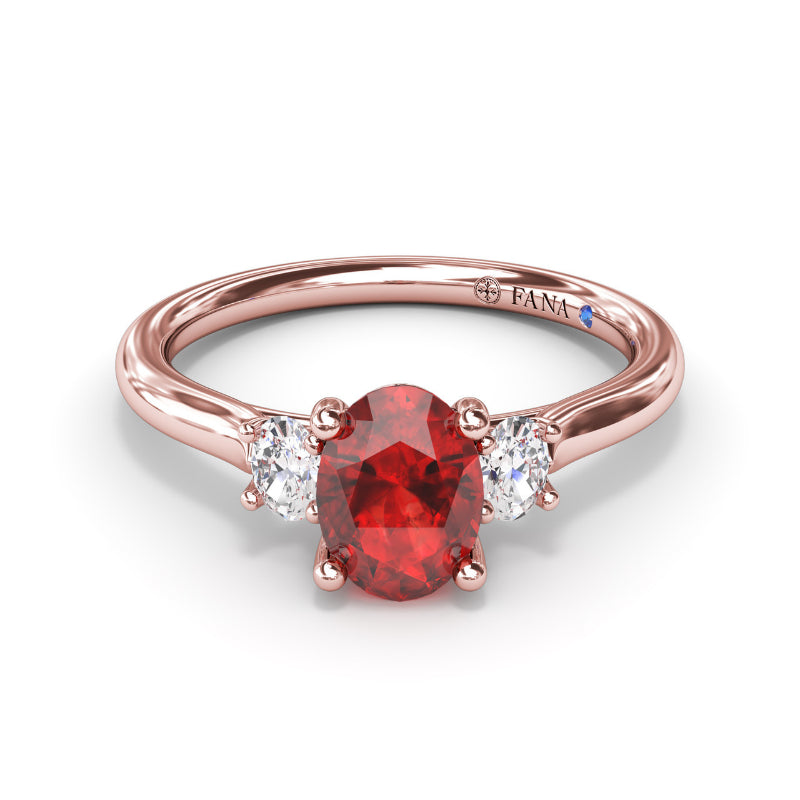 Fana Three Stone Ruby and Diamond Ring