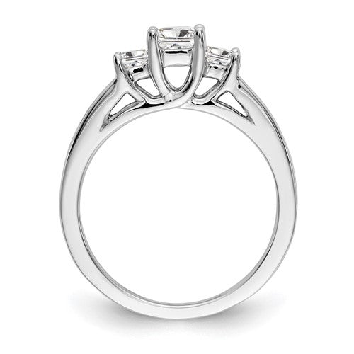 Quality Gold 14k White Gold 3-Stone Plus (Holds 1/3 carat (3.7mm) Princess Center and (2-3.2mm) Princess Sides) Diamond Semi-Mount Engagement Ring