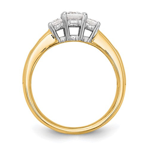 Quality Gold 14k Two-tone 3-Stone Plus (Holds 1/5 carat (3.6mm) Princess Center and (2-2.0mm) Princess Sides) Diamond Semi-Mount Engagement Ring